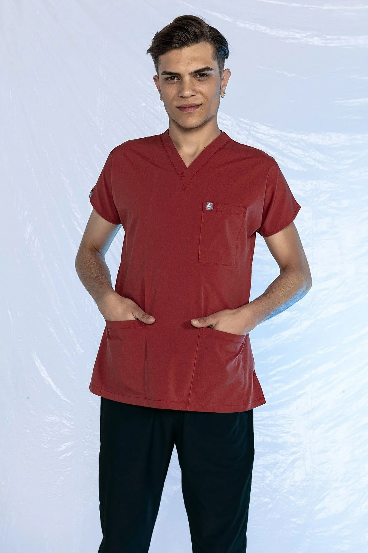 Likralı Scrubs Doktor Hemşire Forması Yarasa Kol Tek Üst