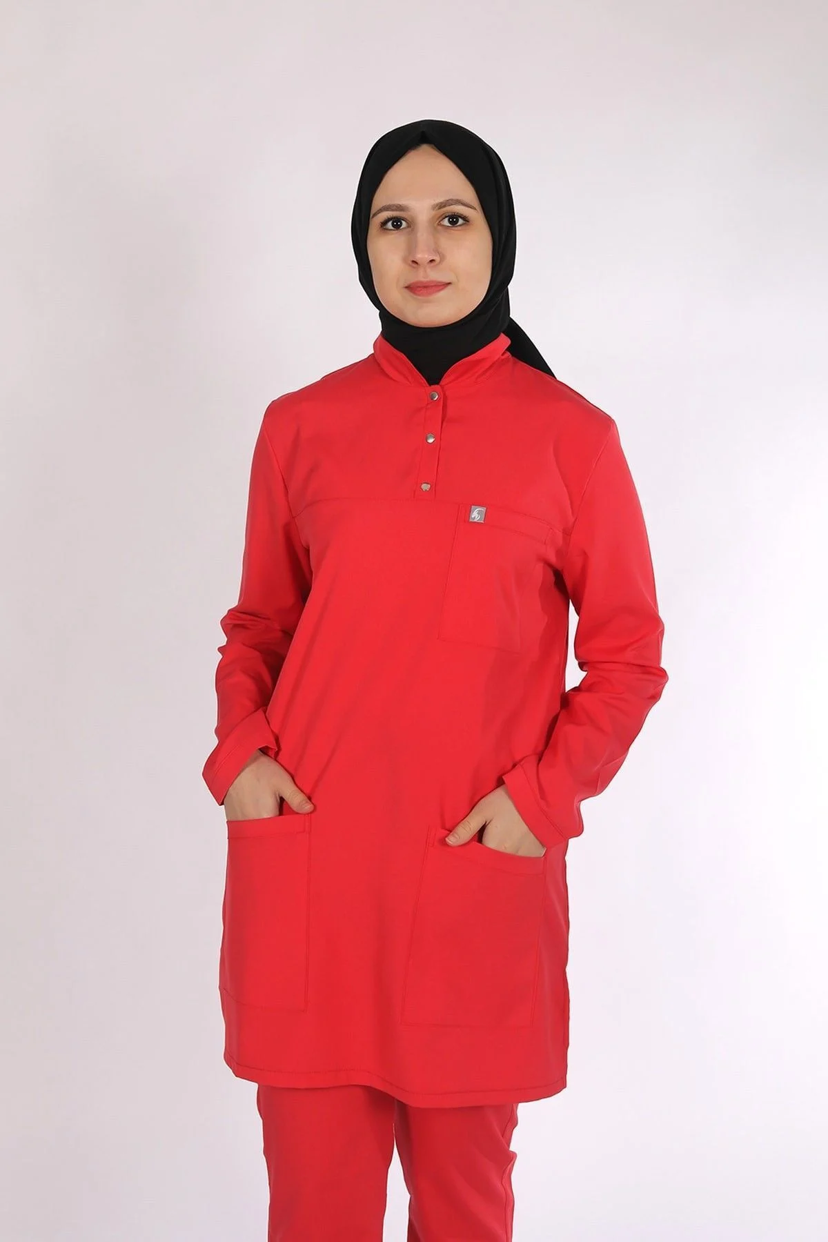 Likralı Tesettür Scrubs Doktor Hemşire Forması Tek Üst